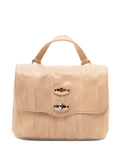 Zanellato Structured Beige Lamb Leather Shoulder Bag In Brown