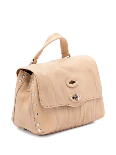 Zanellato Structured Beige Lamb Leather Shoulder Bag In Brown