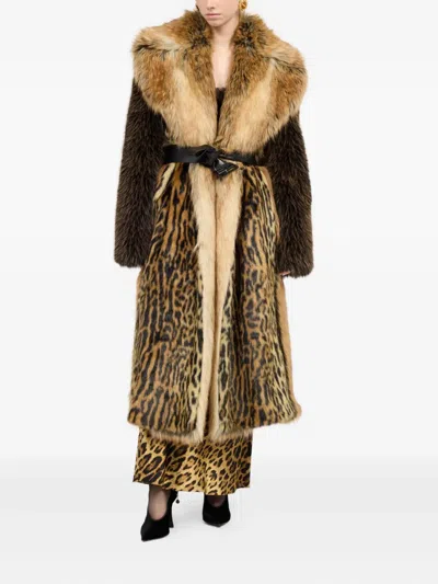 Roberto Cavalli Silk Skirt With Jaguar Skin Print In Brown