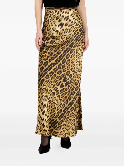 Roberto Cavalli Silk Skirt With Jaguar Skin Print In Brown