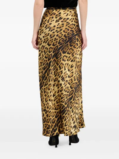 Roberto Cavalli Silk Skirt With Jaguar Skin Print In Brown