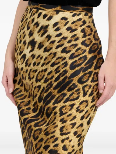 Roberto Cavalli Silk Skirt With Jaguar Skin Print In Brown