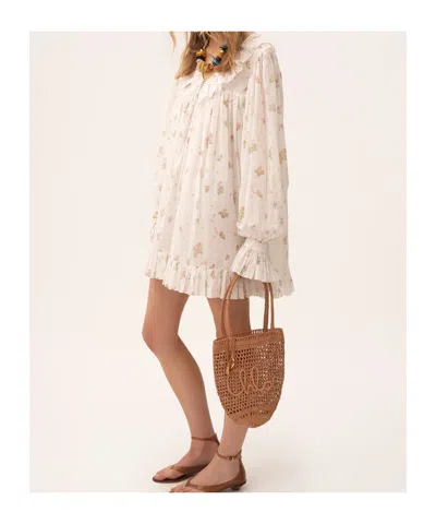 Chloé Floral-print Cotton Voile Ruffle Mini Dress In White