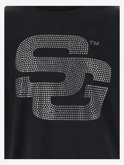 Summer Games Rhinestone-embellished Cotton T-shirt With Crew Neck In Black