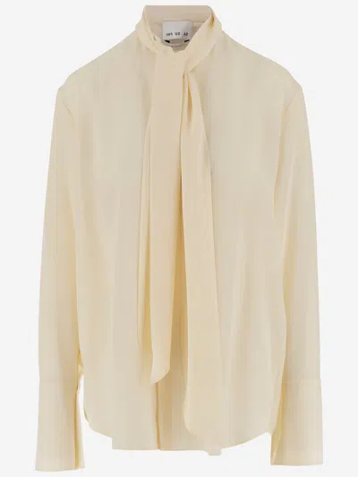 Sa Su Phi Ivory Silk Shirt With Front Bow In Neutral