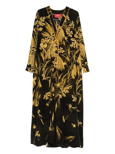 F.r.s . Silk Blend Printed Maxi Dress In Black