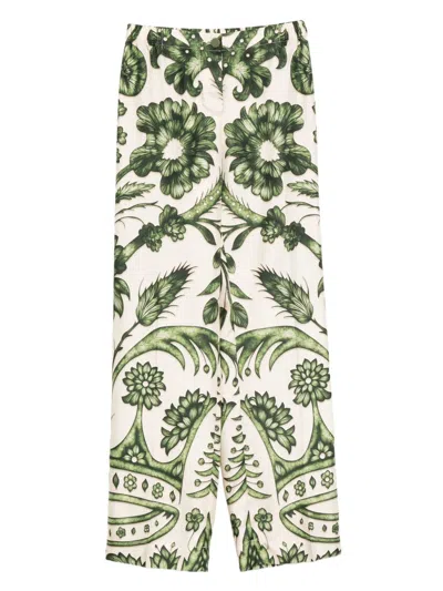 F.r.s . Printed Silk Trousers In Green
