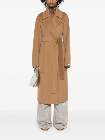 Sportmax Pre Wool Long Coat In Brown