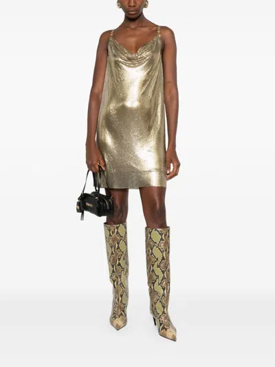 Versace Sequin Embellished Strappy Mini Dress In Gold