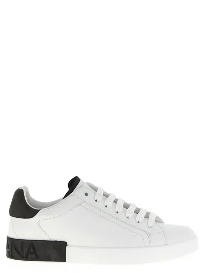 Dolce & Gabbana Portifano Panelled Leather Sneakers In White