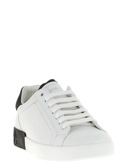 Dolce & Gabbana Portifano Panelled Leather Sneakers In White