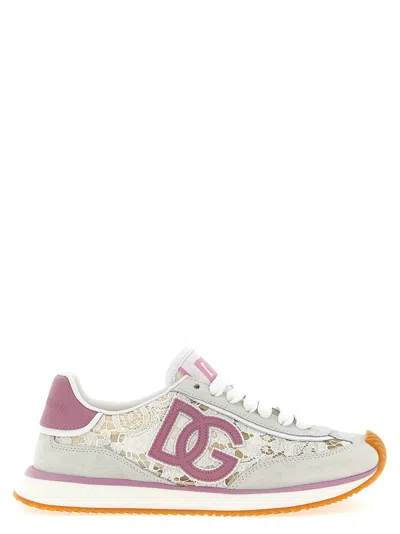 Dolce & Gabbana Dg Cushion Sneakers In Lace And Fabric In Pink