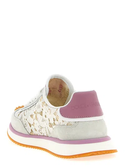 Dolce & Gabbana Dg Cushion Sneakers In Lace And Fabric In Pink