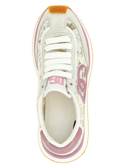 Dolce & Gabbana Dg Cushion Sneakers In Lace And Fabric In Pink