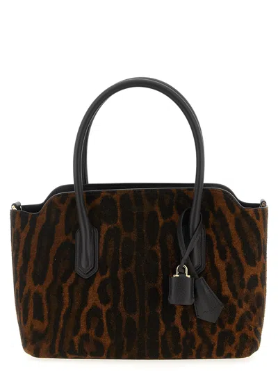 Tom Ford Structured Animal Print Handbag With Top Handles In Brown