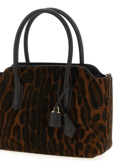 Tom Ford Structured Animal Print Handbag With Top Handles In Brown