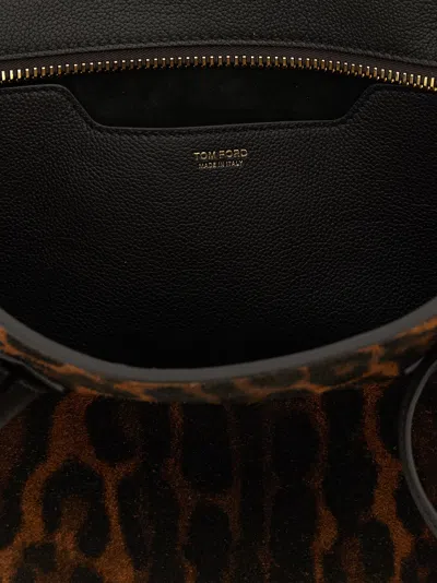 Tom Ford Structured Animal Print Handbag With Top Handles In Brown