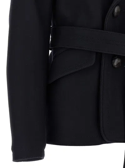 Dsquared2 'belted Waist Double-breasted Coat With Wide Collar' In Black