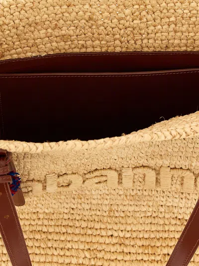 Rabanne Woven Raffia Tote Bag In Sand
