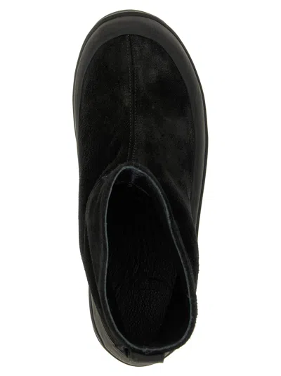 Stone Island Black Suede Ankle Boot With Logo In Black