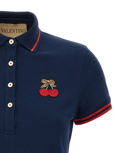 Valentino Cotton Piquet Polo With Vg Embroidery In Blue