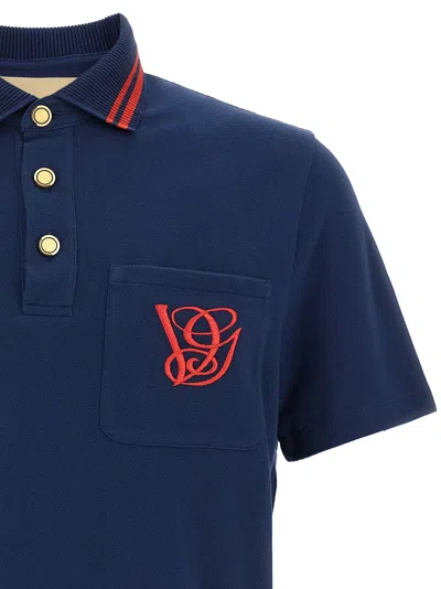 Valentino Cotton Piquet Polo With Vg Embroidery In Blue