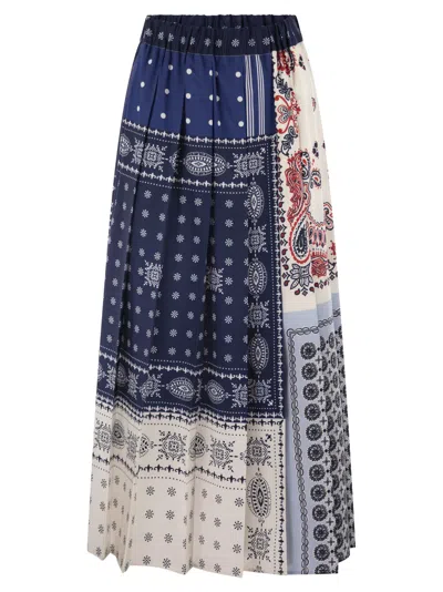 Weekend Max Mara Omens Luna Pleated Woven Midi Skirt Navy In Blue