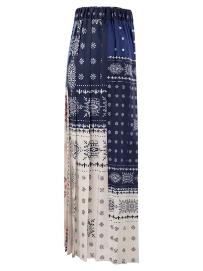 Weekend Max Mara Omens Luna Pleated Woven Midi Skirt Navy In Blue