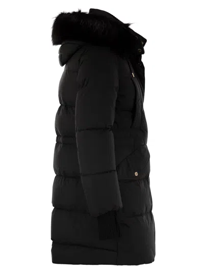 Moo Rer Talassa Stp Long Down Jacket With Hood In Black