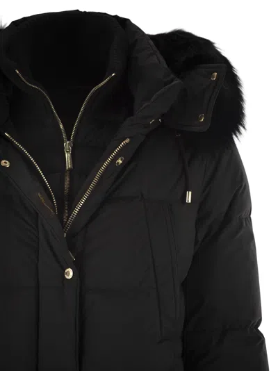 Moo Rer Talassa Stp Long Down Jacket With Hood In Black