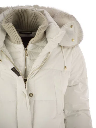 Moo Rer Talassa Stp Long Down Jacket With Hood In White