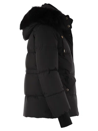 Moo Rer Attica Stp Short Down Jacket With Hood And Fur In Black