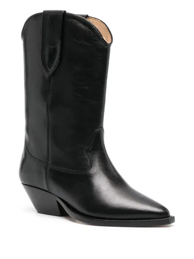 Isabel Marant Duerto Gz Pointed Toe Mid-calf Leather Boots In Black