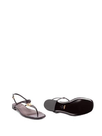 Fendi Ff Snakeskin-embossed Leather Slingback Thong Sandals In Purple