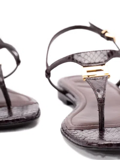 Fendi Ff Snakeskin-embossed Leather Slingback Thong Sandals In Purple