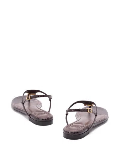 Fendi Ff Snakeskin-embossed Leather Slingback Thong Sandals In Purple