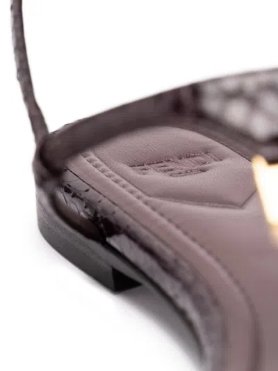 Fendi Ff Snakeskin-embossed Leather Slingback Thong Sandals In Purple