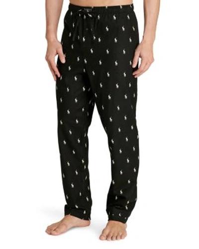 Shop Polo Ralph Lauren Signature Pony Flannel Pajama Pants In Black