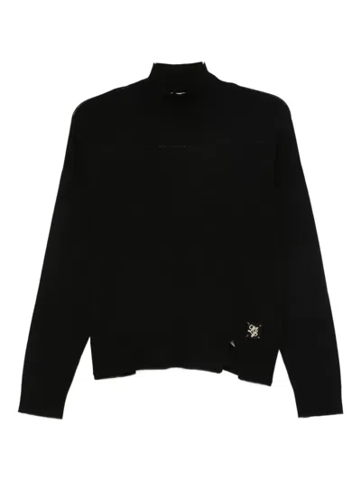 Liu •jo Turtleneck Split-hem Sweater In Black