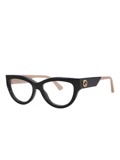 Gucci Eyeglasses Square Full Rim, Black/nude Frame And Clear Demo Lenses Lens Gg1665o008 In Black