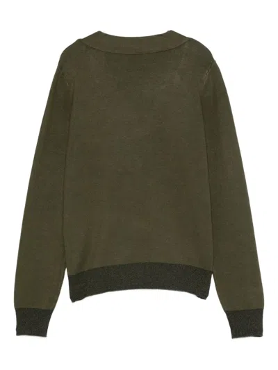 Liu •jo V-neck Patterned-insert Sweater In Green