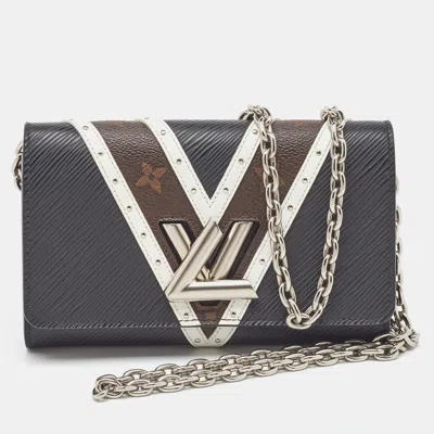 Pre-owned Louis Vuitton Black Epi Leather And Monogram Canvas Studded Twist Wallet On Chain