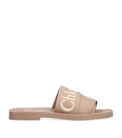 Chloé Chloe Women Beige Linen Woody Slippers In Brown