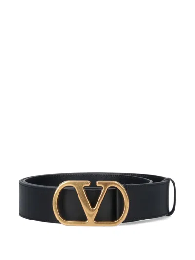 Valentino Garavani Elegant Black Leather Belt With Gold Buckle 30 Mm