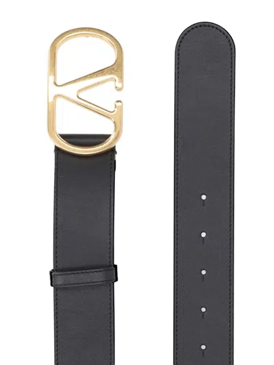 Valentino Garavani Elegant Black Leather Belt With Gold Buckle 30 Mm