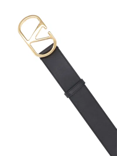 Valentino Garavani Elegant Black Leather Belt With Gold Buckle 30 Mm