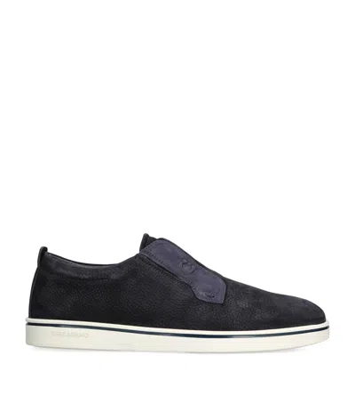 Ferragamo Navy Blue Laceless Sneakers