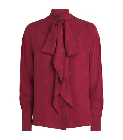 Etro Pussy-bow Silk-jacquard Blouse In Red
