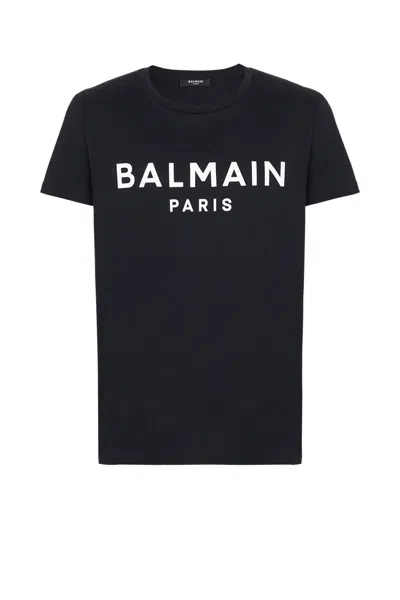 Balmain Black Crewneck T-shirt With Logo Lettering On The Front In Black