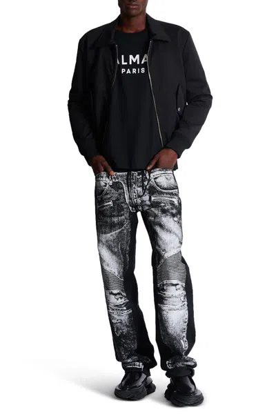Balmain Black Crewneck T-shirt With Logo Lettering On The Front In Black